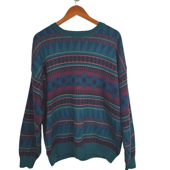 VTG LOBO By Pendleton Men’s Sz L Aztec Pattern Cotton Style 80s Made USA Sweater - Picture 1 of 14
